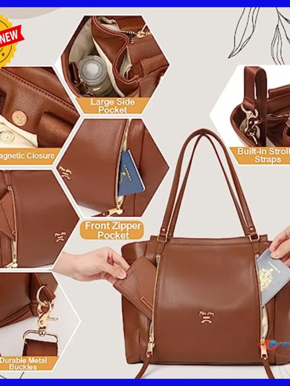 Large Capacity Diaper Bag Tote Backpack with Changing Pad 12 Pockets